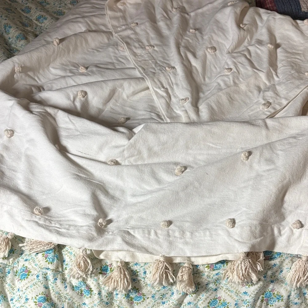 Cream Textured Tassel Throw Blanket - Soft Decorative Layer